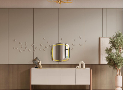 Konsole mit Spiegel aus Holz in Beige, eleganter klassischer Stil