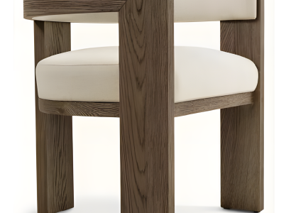 Bequemer Designerstuhl aus Holz mit cremefarbener Polsterung