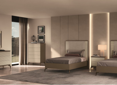 Modernes Schlafzimmer-Set 6 tlg (2x Bett+ Nachttisch+2x Kommode+Spiegel).