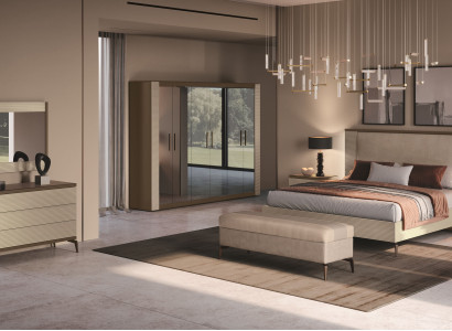 Das moderne und helle SchlafzimmerSet ( Bett+Schrank+Bank+2x Nachttisch+Kommode)