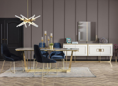 Elegantes weißes Esszimmer Set aus Holz und Glas mit Esstisch