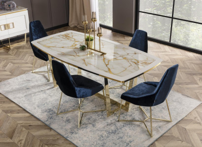 Eleganter weißer Esstisch aus Holz und Metall in modernem Design