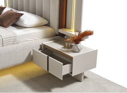 Nachttische aus Holz in Beige modern, stilvolles Schlafzimmer-Design