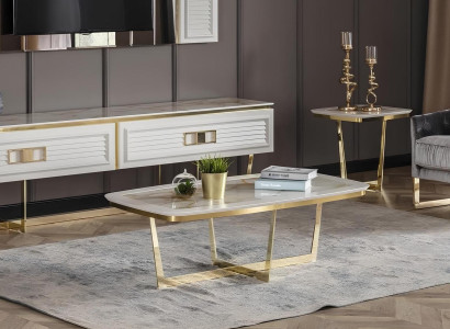 Moderner weißer Couchtisch aus Holz und Metall