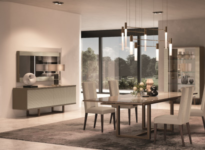 Modernes Esszimmer Set 9 tlg (Esstisch+4x Stühle+2xVitrine+Konsole+Spiegel)