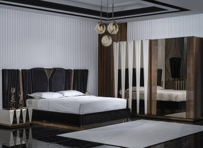 Schwarzes Schlafzimmer-Set aus Holz mit modernem Design