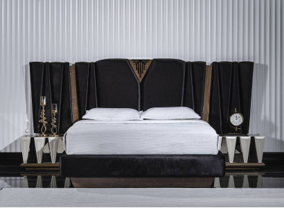 Schwarz modernes Schlafzimmer-Set aus Holz mit stilvollen Nachttischen