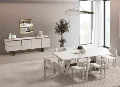 Elegantes Esszimmer-Set aus Holz in Beige mit Esstisch, Stühlen