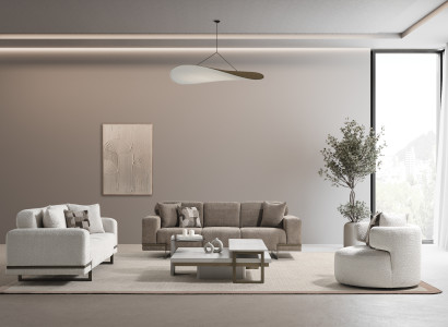 Elegantes Wohnzimmerset aus Stoff in Beige mit Holzrahmen