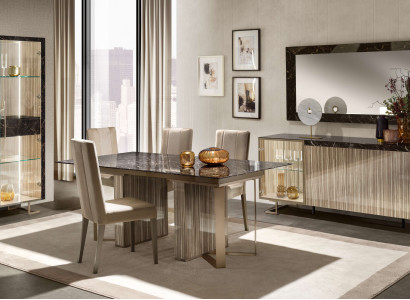 Modernes Esszimmer Set 8 tlg (Esstisch+4x Stühle+Vitrine+Konsole+Spiegel)