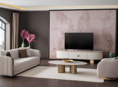 Wohnzimmer-Set mit 3+1 Sitzer, Couchtisch und modernem TV-Lowboard