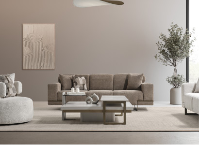 Modernes Beiges Stoffsofa für Wohnzimmer, 4-Sitzer, elegantes Design