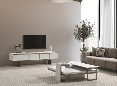 Moderner TV-Ständer aus Holz in Beige für Wohnzimmer