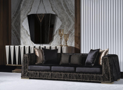 Elegantes schwarzes 4-Sitzer Sofa aus Textil mit Holzrahmen