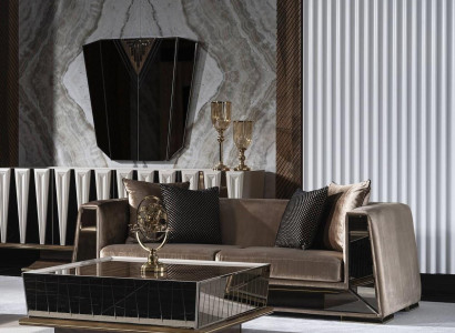 Elegantes braunes 3-Sitzer Sofa aus Textil mit Holzrahmen