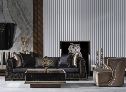Elegantes braunes Wohnzimmer Set aus Textil mit Holzrahmen