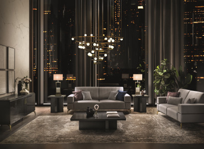 Wohnzimmer Set 6 tlg (2x Sofa 3 Sitzer+Konsole+2x Beistelltisch+Couchtisch)