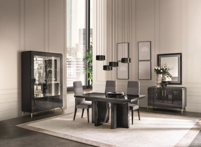 Praktisches Esszimmer Set 7 tlg (Esstisch+3x Stühle+Vitrine+Konsole+Spiegel)