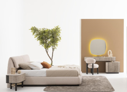 Schlafzimmer-Set aus Holz und Textil in Beige mit modernem Design