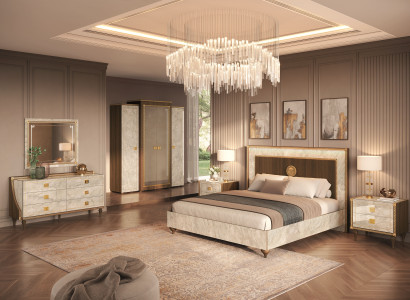 Schlafzimmer-Set 6 tlg (Bett+2x Nachttisch+Schrank+Kommode+Spiegel)