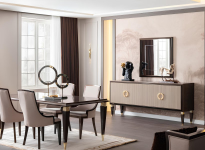 Esszimmer Set: Tisch, 6 Stühle, Sideboard & Spiegel – stilvoll & modern