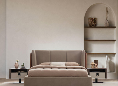 Elegantes Schlafzimmer-Set aus Holz in Beige mit modernem Design