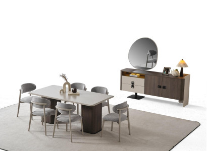 Elegantes Esszimmer-Set aus Holz in Beige mit Esstisch, Stühlen