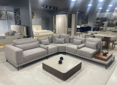 Stilvolles Graues Ecksofa Designer Wohnzimmer Textil Wohnlandschaft