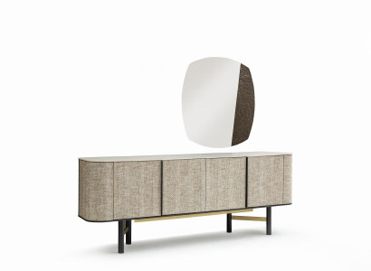 Elegantes Beiges Sideboard mit Spiegel aus Holz und Glas