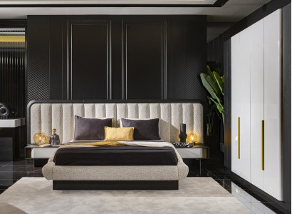 Elegantes schwarzes Holz-Bett mit Nachttischen im modernen Stil