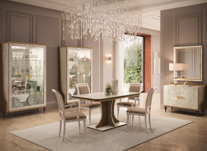 Stilvolles Esszimmer Set 9 tlg (Esstisch+4x Stühle+2xVitrine+Konsole+Spiegel)