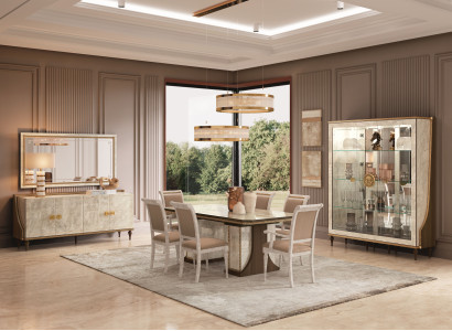 Modernes esszimmer Set 10 tlg (Esstisch+6x Stühle+Vitrine+Konsole+Spiegel)