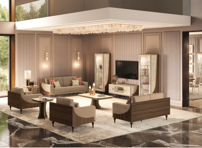 Braunes Wohnzimmer Set, 8-teilig, Modern, Sofas, Tische & TV Lowboard