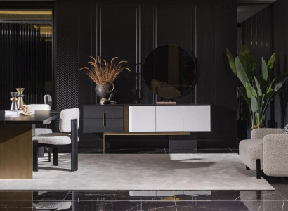 Elegantes Weißes 2-teiliges Esszimmer Set mit Sideboard und Spiegel