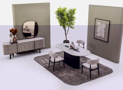 Elegantes Esszimmer Set aus Holz in Beige mit Tisch, Stühlen