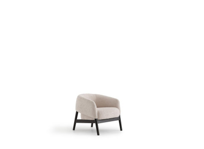 Beiger Textil-Sessel im modernen Design mit Holzrahmen
