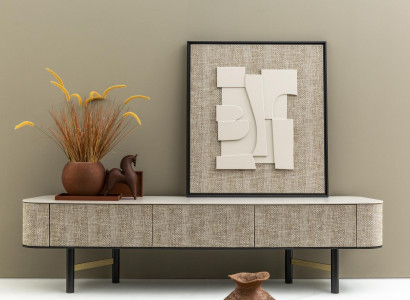 Eleganter Beiger Holz TV-Ständer mit Kunstbild im modernen Stil