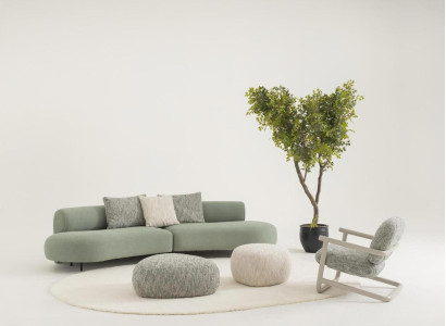 Wohnzimmer Set aus Stoff und Holz in Grün, modernes Design