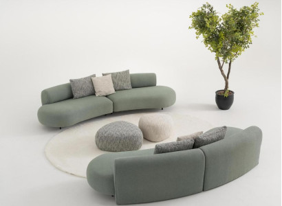 Modernes Wohnzimmer Set aus Stoff und Holz in Grün