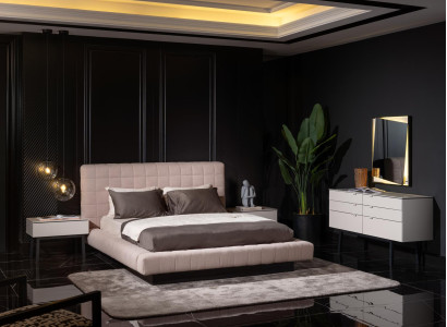 Elegantes 3-teiliges Schlafzimmer-Set aus Holz und Glas in Beige