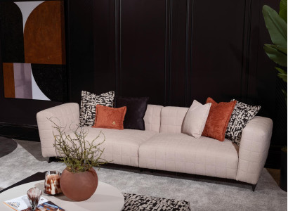 Modern beige Textilsofa 4-Sitzer mit Holzrahmen