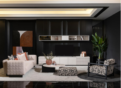 Moderner weißer Wohnzimmer Set mit TV-Ständer und Regale