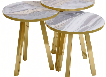 Elegantes graues Couchtisch-Set aus Holz und Metall