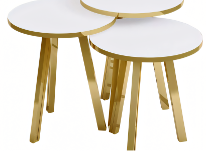 Weißes Holz-Metall Couchtisch-Set modern elegant