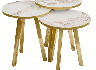 Elegantes Beiges Holz-Metall Couchtisch-Set für modernes Wohnzimmer