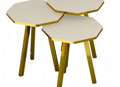 Elegantes weißes Couchtisch-Set aus Holz und Metall im modernen Stil