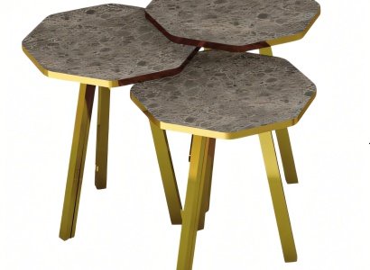 Elegantes graues Couchtisch-Set aus Holz und Metall