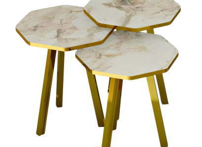 Elegantes Beiges Holz-Metall Couchtisch-Set für modernes Wohnzimmer