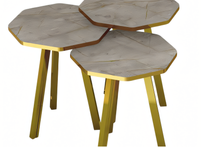 Elegantes graues Couchtisch-Set aus Holz und Metall