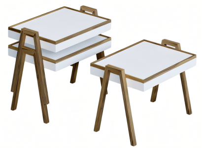 Elegantes weißes Couchtisch-Set aus Holz im modernen Design
